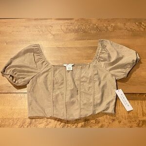 Kirious LA Tan Colored Suede Feel Crop Top Size M Shirred back Pheasant Pirate